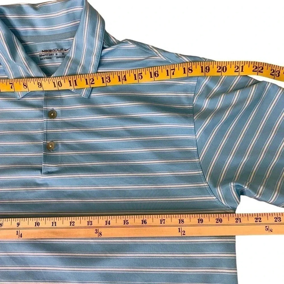 Nike Golf Fit Dry Men Size M Jersey Polo Golf Shirt Blue Stripes Short Sleeve - Picture 8 of 12